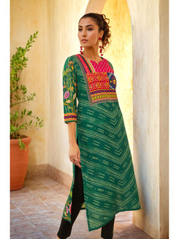 Soch - Green Cotton Printed Kurta
