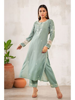 Soch - Green Rayon Slub Embroidered Kurta with Pant (Set of 2)