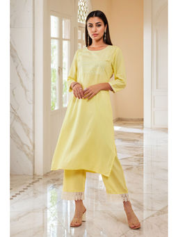 Soch - Yellow Rayon Embroidered Kurta with Pant (Set of 2)
