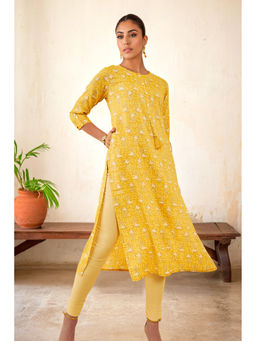 Soch - Women Yellow Rayon Floral Kurta