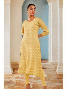 Soch - Women Beige Rayon Floral Kurta