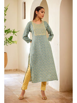 Soch - Women Blue Rayon Floral Kurta