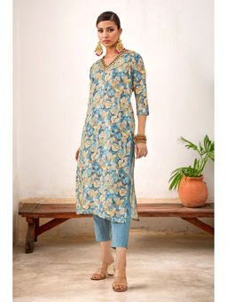 Soch - Women Blue Cotton Printed Kurta with Pant (Set of 2)