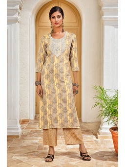 Soch - Yellow Ethnic Motif Printed Rayon Kurta & Pant with Zari Work (Set of 2)