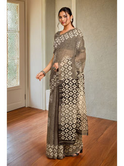 Soch - Womens Earth Linen Ethnic Motifs Saree with Unstitched Blouse