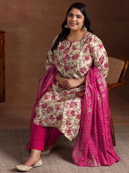 Extra love by Libas - Pink Printed Silk Blend Straight Kurta Sets for Women