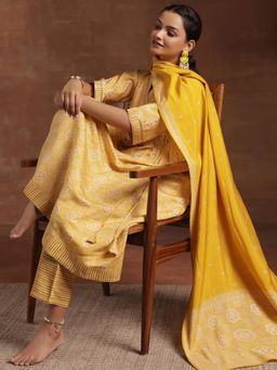 Libas - Yellow Silk Blend Printed Kurta Sets for Women
