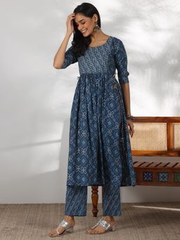 Libas - Blue Silk Blend Printed Kurta Sets for Women