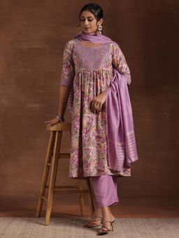 Libas - Purple Silk Blend Printed Kurta Sets for Women
