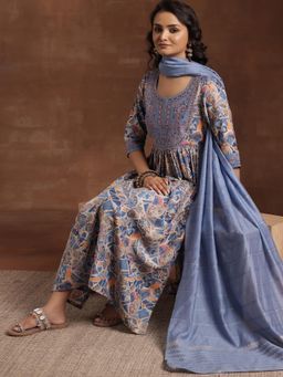 Libas - Blue Silk Blend Printed Kurta Sets for Women