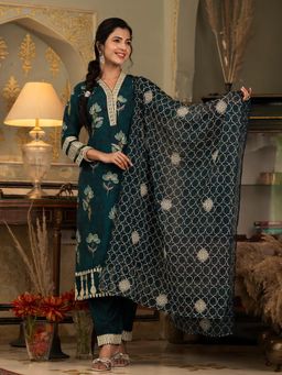 Aravalii - Blue Kurta with Trouser & Dupatta (Set of 3)