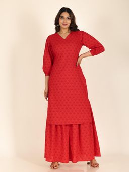 ARAMYA - Soft Cotton Straight Floral Print Kurta with Sharara for Women (Set of 2)