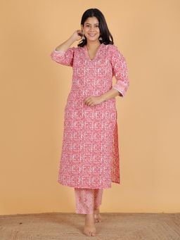 ARAMYA - Soft Cotton Straight Abstract Print Kurta with Pant for Women (Set of 2)