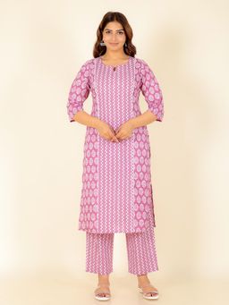 ARAMYA - Soft Cotton Panelled Floral Print Kurta with Pant for Women (Set of 2)