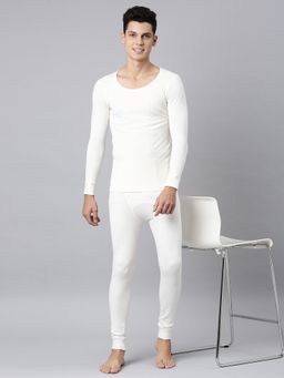 Levi's - Mens Solid Round Neck Full Sleeve Thermal Top & Bottom White (Set of 2)