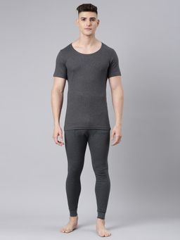 Levi's - Mens Solid Round Neck Short Sleeve Thermal Top & Bottom Charcoal (Set of 2)