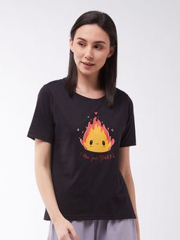 Miss Chase - Cotton Solid Regular Length Round Neck Short Sleeves Loungewear T-Shirt