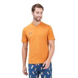 U.S. POLO ASSN. - Men Mustard Iyas Comfort Fit Solid Cotton T-shirt - Pack Of 1