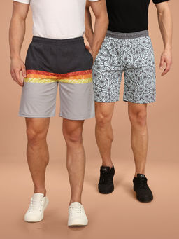 BULLMER - Grey and Grey Regular Fit Cotton Blend Summer Shorts- Pack of 2