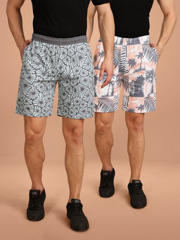 BULLMER - Grey and Peach Regular Fit Cotton Blend Summer Shorts- Pack of 2
