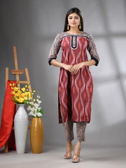 CHARUKRITI - Maroon Printed Straight Kurta and Pant (Set of 2)