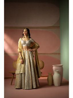 Twenty Nine - Ecru & Golden Yellow Mirror Work Lehenga (Set of 3)