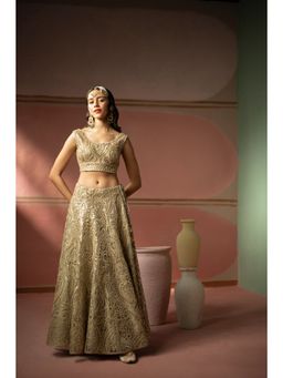 Twenty Nine - Golden Zari Mirror Work Lehenga (Set of 3)