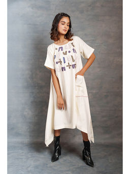 Thread Game - Eco Angles Playful Applique with Short Sleeve Asymmetrical Style Dress