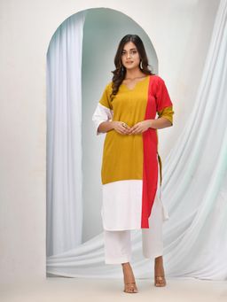 Angoshobha - Mustard Cotton Bengal Handwoven Kurta with Pant (Set of 2)