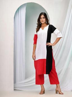 Angoshobha - White Cotton Bengal Handwoven Kurta with Pant (Set of 2)