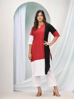 Angoshobha - Red Cotton Bengal Handwoven Kurta with Pant (Set of 2)