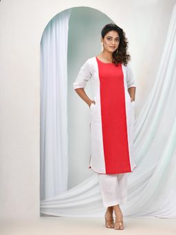 Angoshobha - Red Cotton Bengal Handwoven Kurta with Pant (Set of 2)