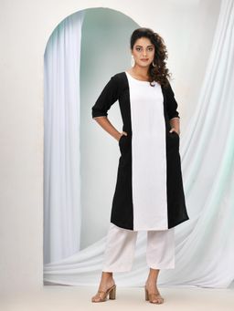 Angoshobha - White Cotton Bengal Handwoven Kurta with Pant (Set of 2)