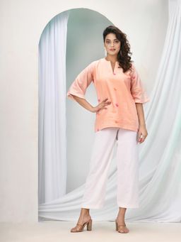 Angoshobha - Peach Cotton Bengal Handwoven Kurti with Pant (Set of 2)