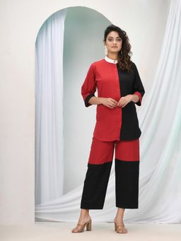 Angoshobha - Red Cotton Bengal Handwoven Kurti with Pant (Set of 2)