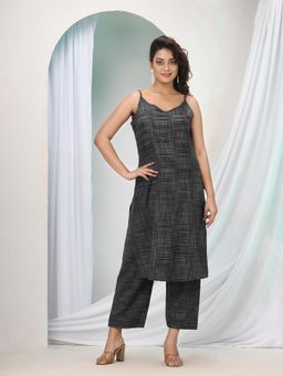 Angoshobha - Dark Grey Cotton Bengal Handwoven Kurta with Pant (Set of 2)