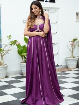 Lavanya The Label - PURPLE SILK LONG DRESS WITH DUPATTA