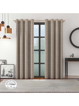 HomeTown - Emilia Jacquard Blackout Door Curtains 7 Feet in Off White Colour (Set of 2)