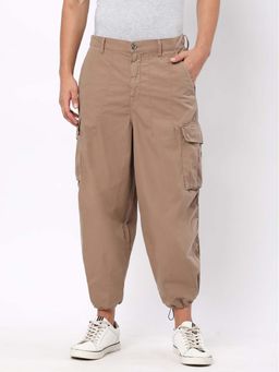 R&B - Tan Regular Fit Solid Cargo Pant