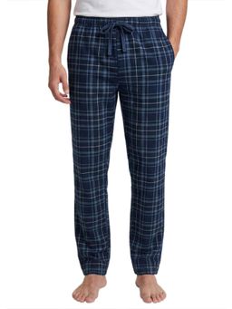 R&B - Navy Blue Checked Men Regular Fit Trousers