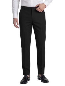 R&B - Black Solid Men Slim Fit Formal Trousers