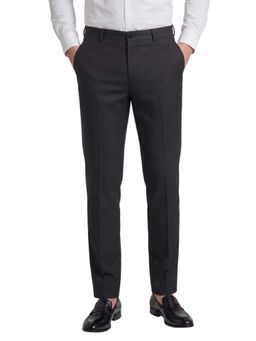 R&B - Grey Solid Men Slim Fit Formal Trousers