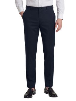 R&B - Navy Blue Solid Men Slim Fit Formal Trousers