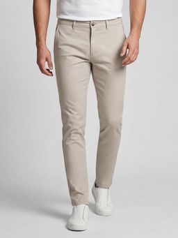R&B - Beige Solid Men Mid-Rise Slim Fit Trouser