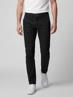 R&B - Black Solid Men Mid-Rise Slim Fit Trouser