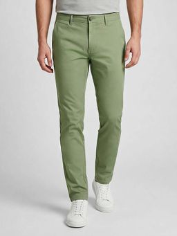 R&B - Green Solid Men Mid-Rise Slim Fit Trouser