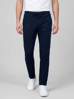 R&B - Navy Blue Solid Men Mid-Rise Regular Fit Track Pant