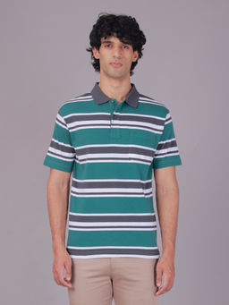 Classic Polo - Multi-Collar Collar Neck Authentic Fit Striped Cotton Blend Polo T-Shirt