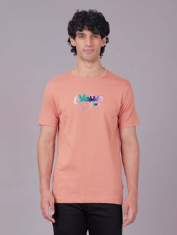 Classic Polo - Half Sleeve Peach Crew Neck Slim Fit Embroidery Cotton T-Shirt