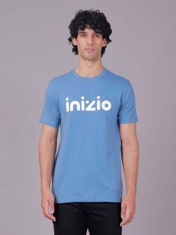 Classic Polo - Half Sleeve Blue Crew Neck Slim Fit Typography Cotton T-Shirt
